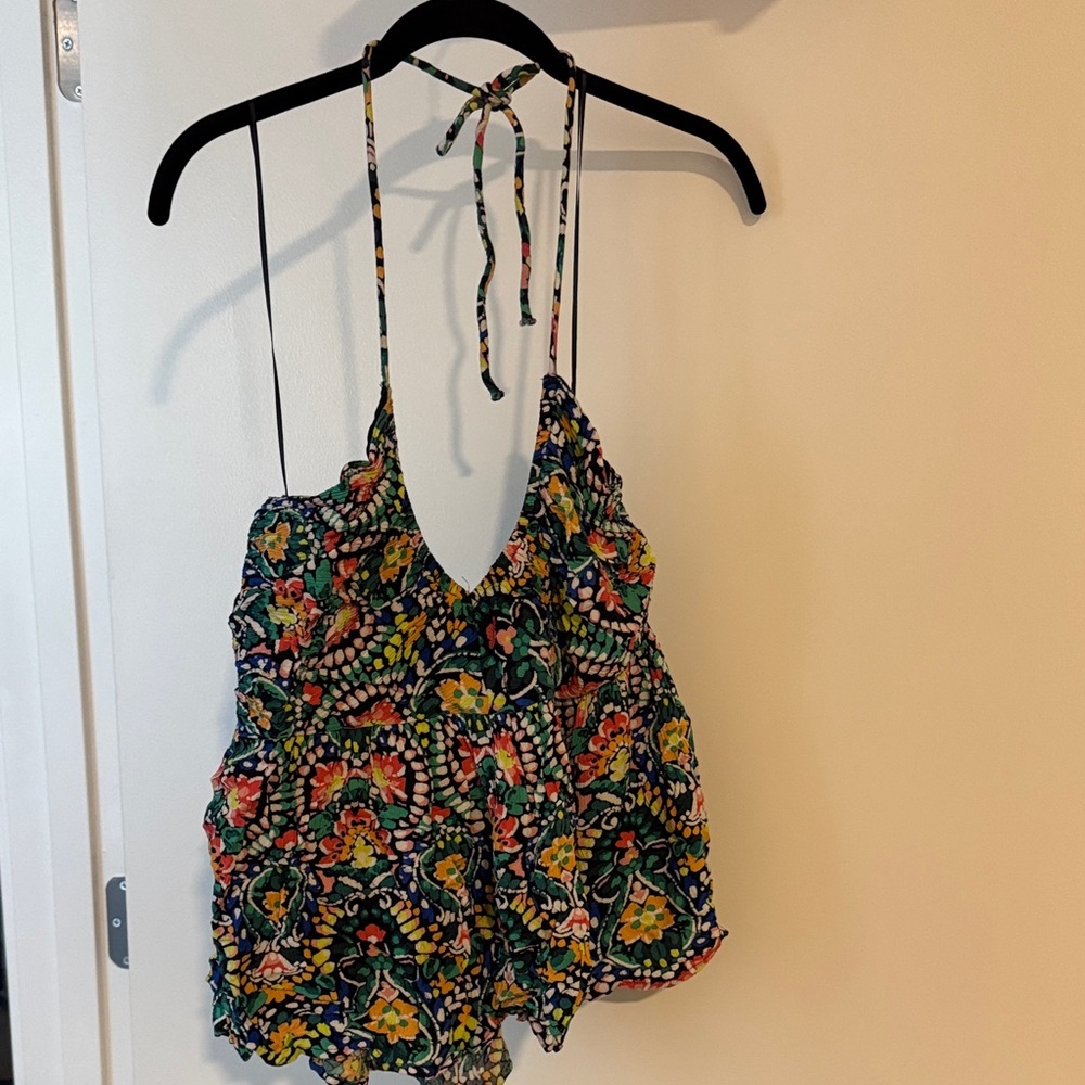 Old Navy Navy Floral Halter Tie-Back Camisole